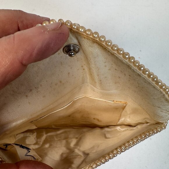 Vintage John Wind Beaded Clutch Beige/Brown Prom Bridal Evening Small Purse - Picture 4 of 4